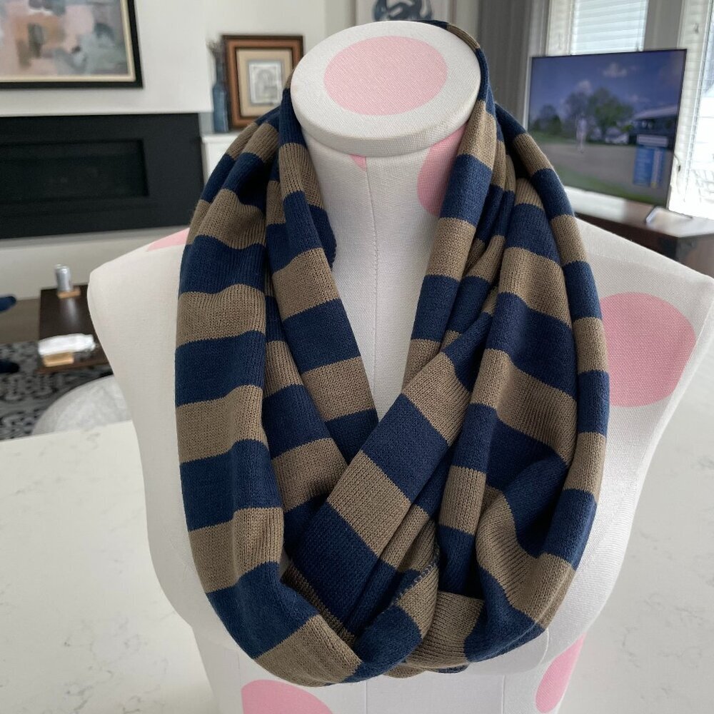 Charlie Paige Casual Cozy 100% Acrylic Striped Knit Infinity Scarf Blue + Tan OS